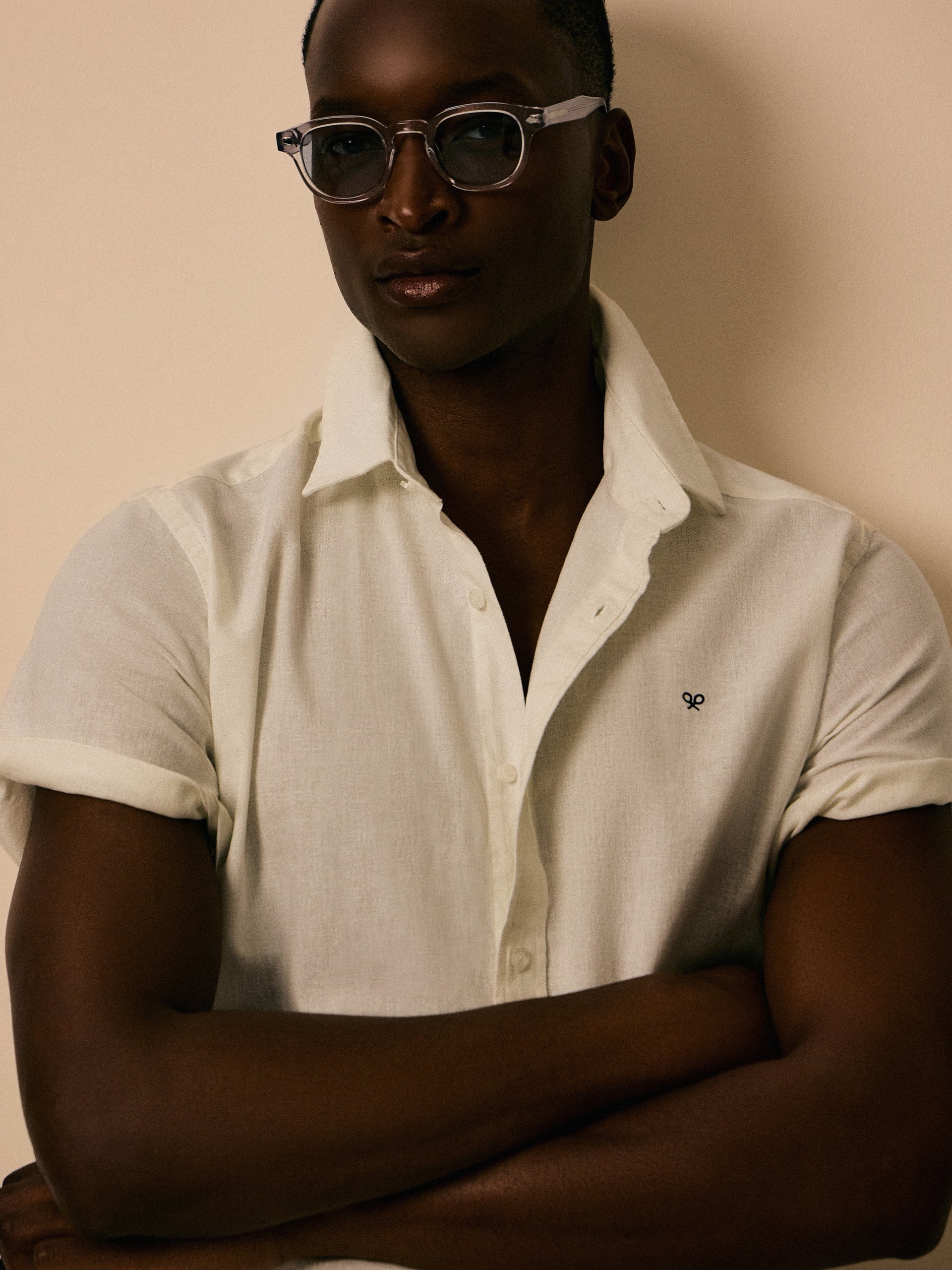 Chemise à manches courtes en lin blanc