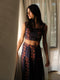 Long blue skirt with embroidered flowers