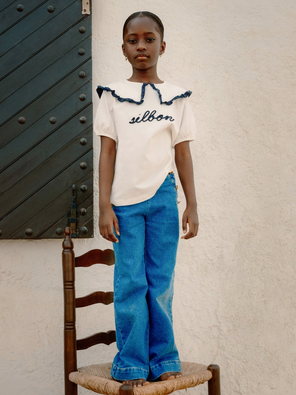 Calças de menina marinheiro denim