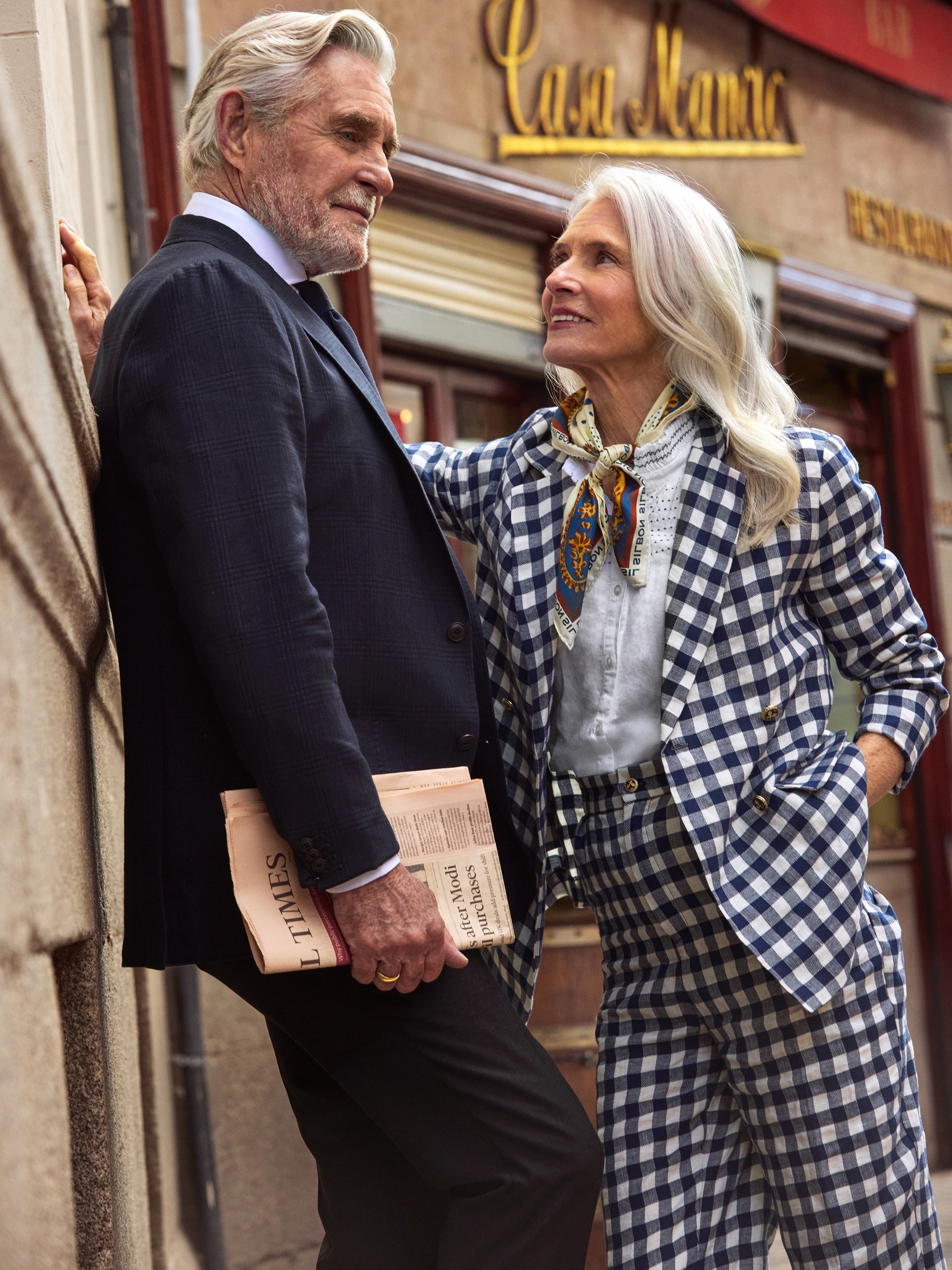 Americana cruzada vichy marino