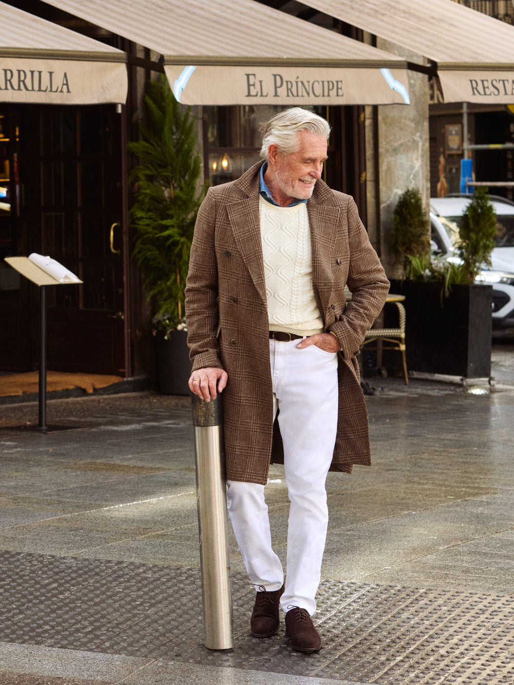 Abrigo cruzado principe de gales marron