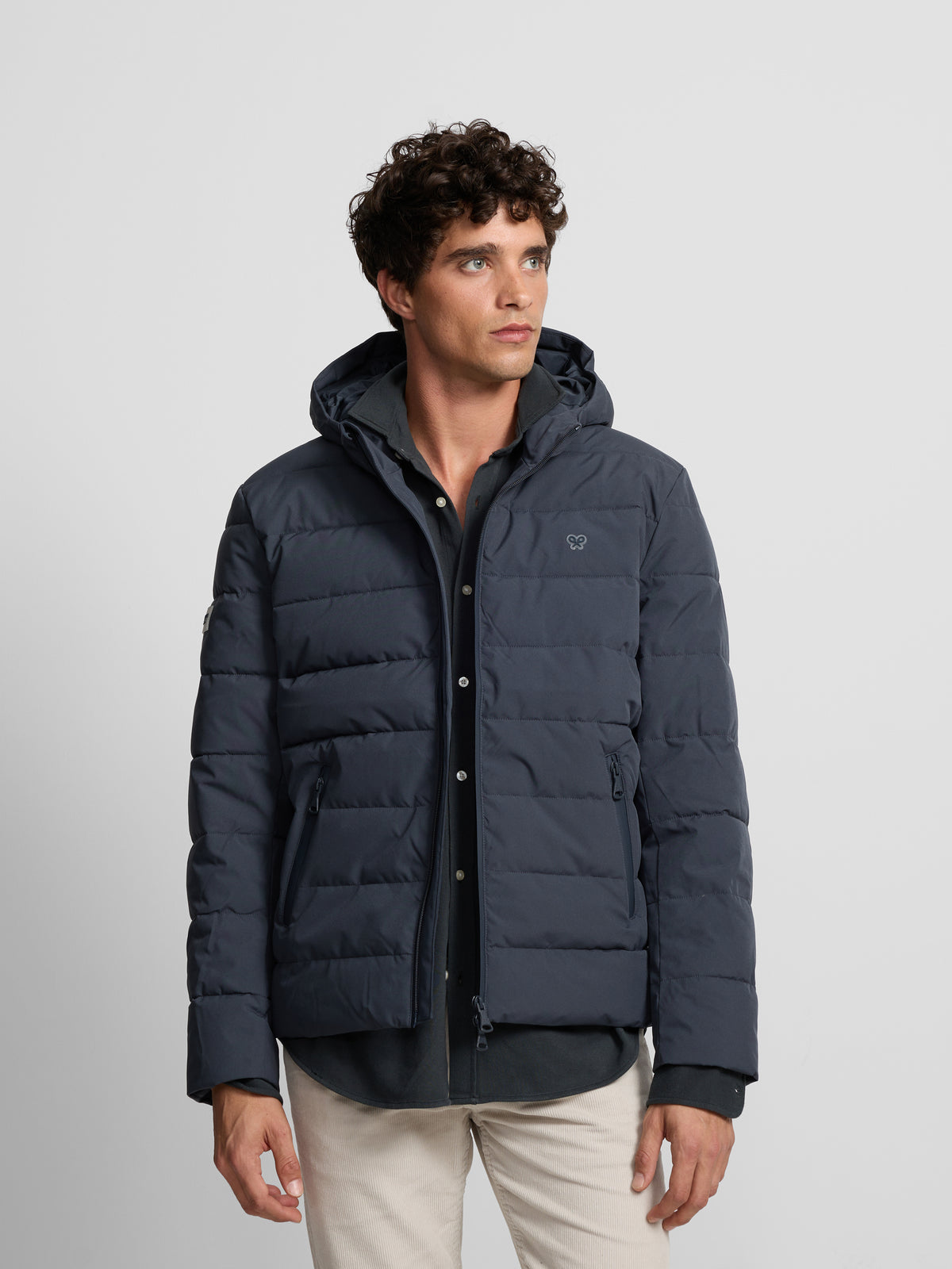 Technical hooded gray coat