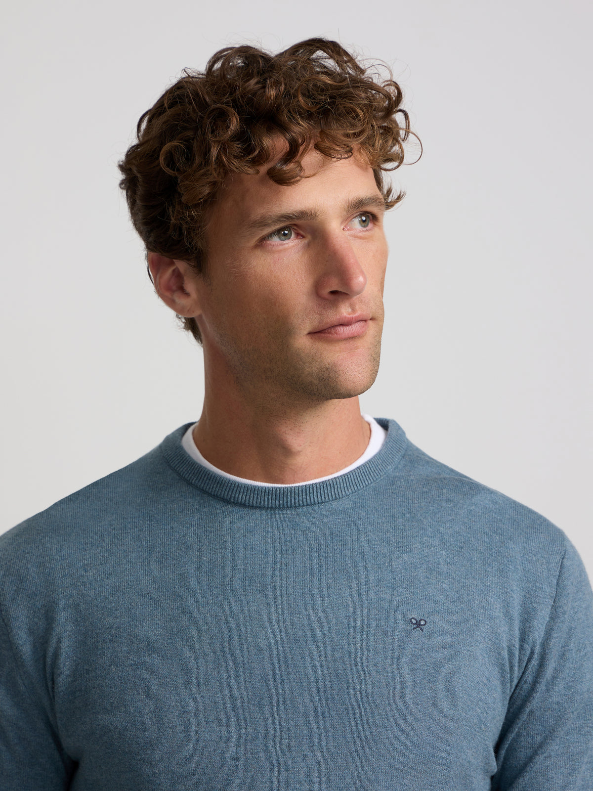 Pull col rond bleu gris