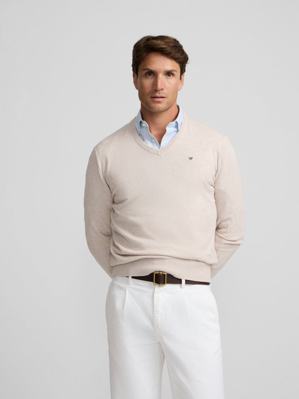 Jersey cuello pico beige