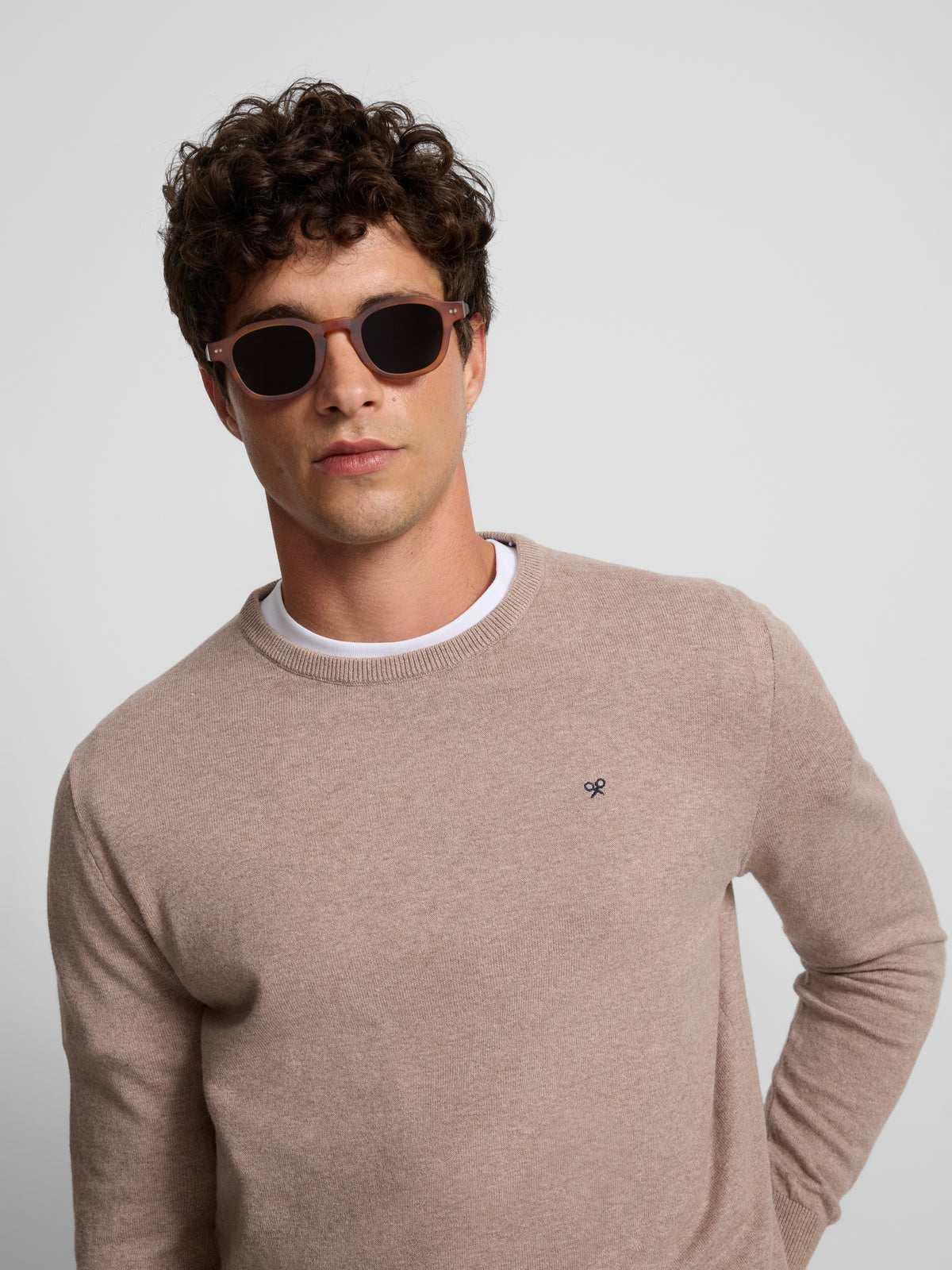Pull col rond marron clair