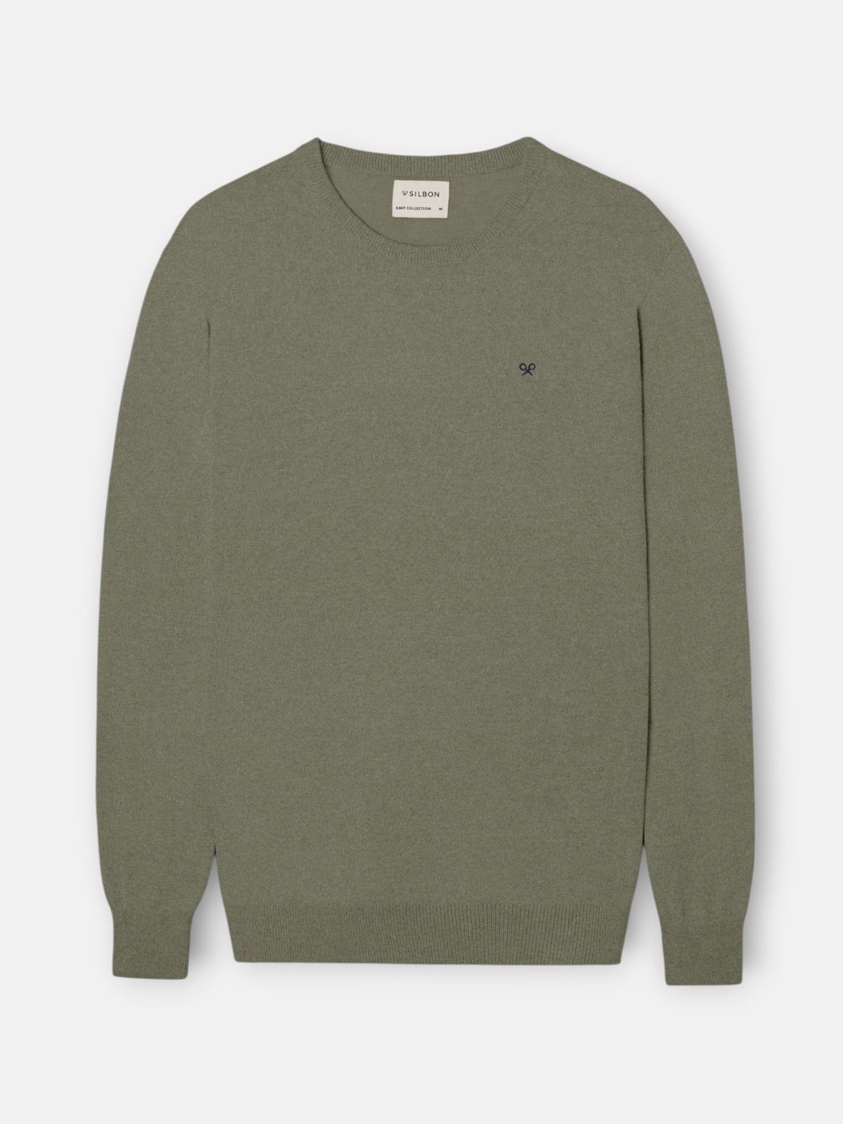 Pull col rond vert gris