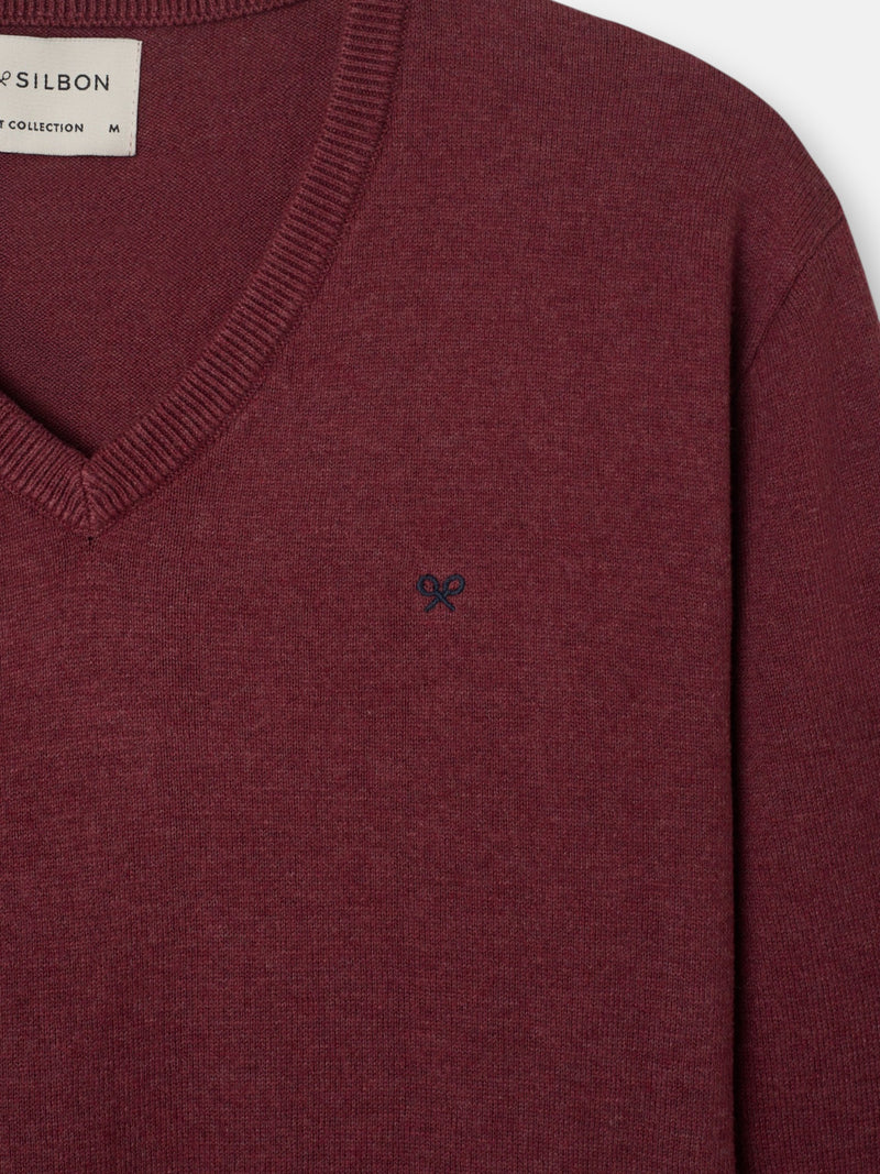 Burgundy V-neck sweater