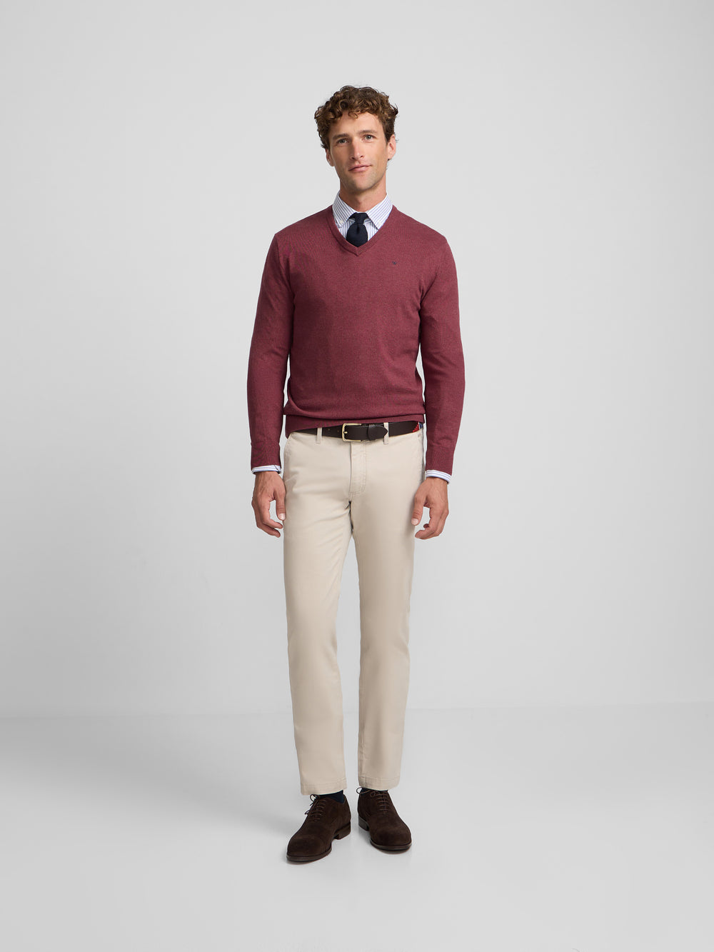 Jersey cuello pico burdeos