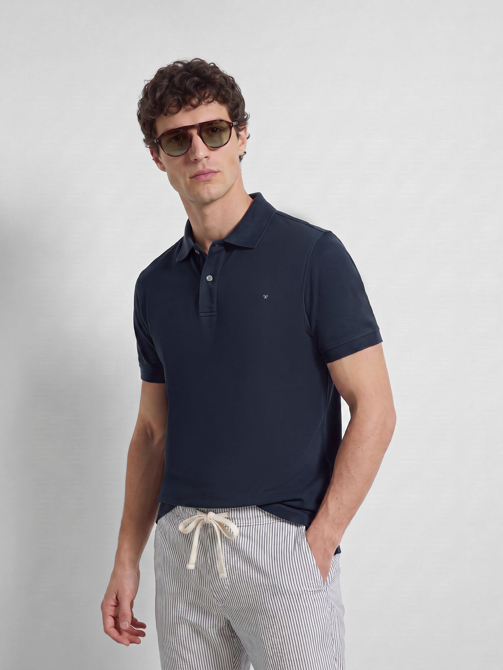 Short sleeve indigo polo