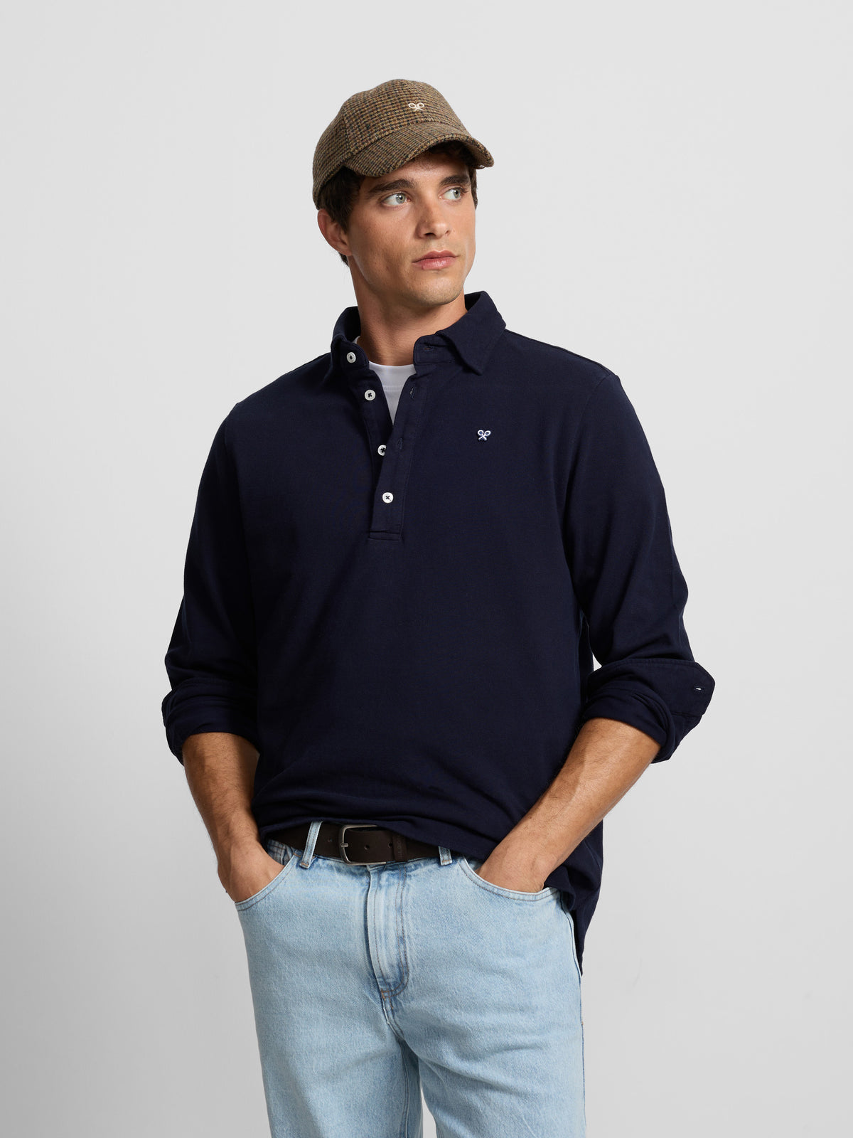 Polo de manga comprida azul-marinho