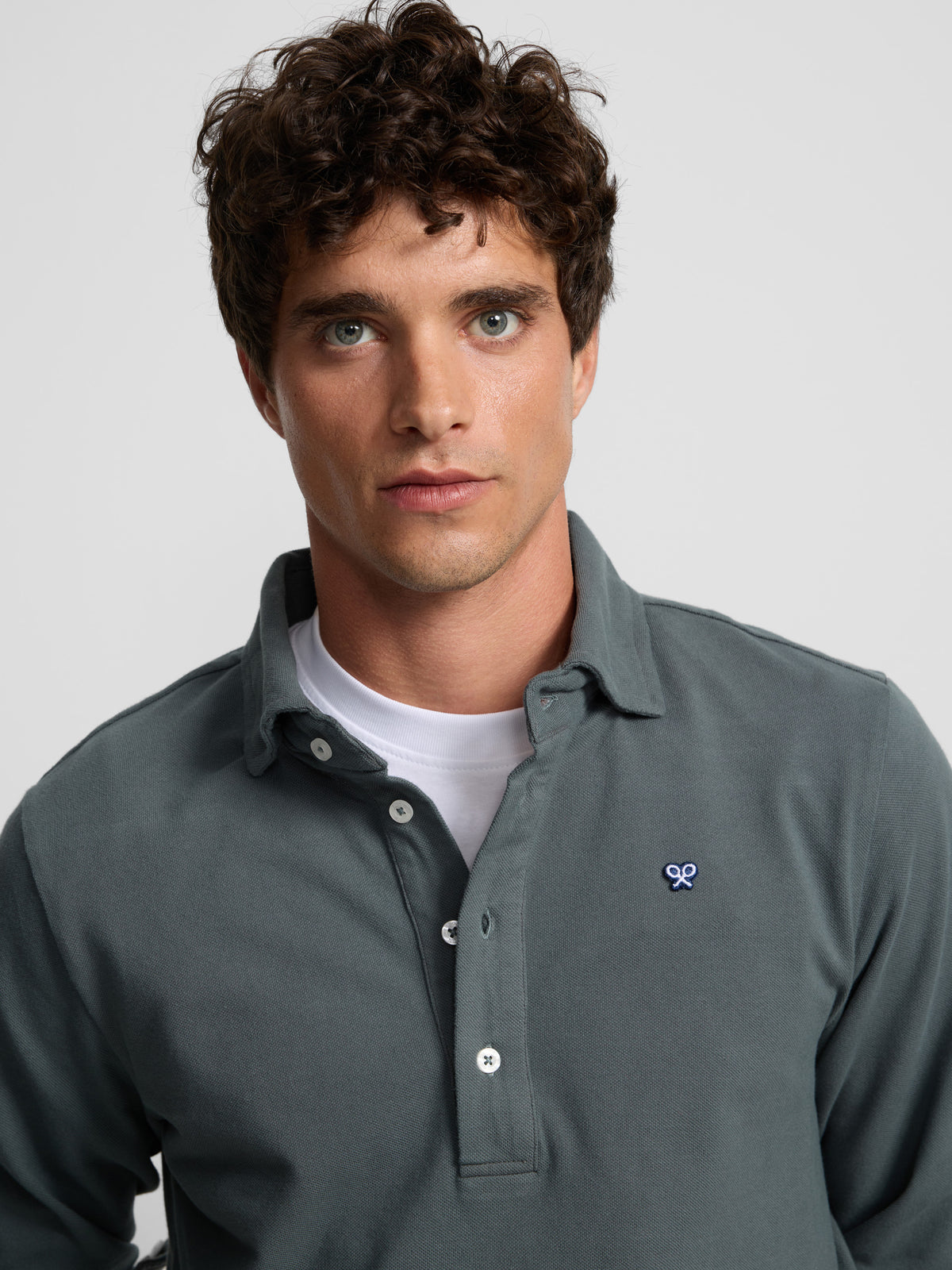 Polo de manga comprida verde escuro