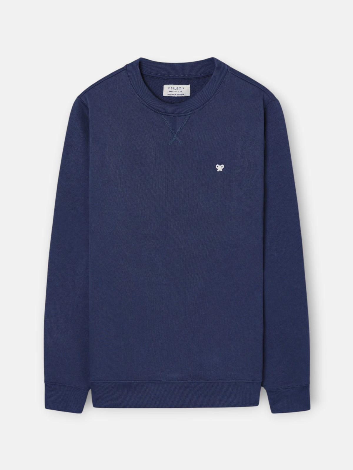 Plain sweatshirt with mini terry logo in navy blue