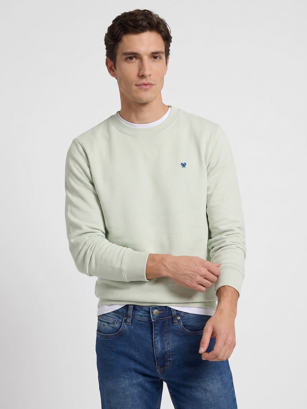 Sudadera lisa minilogo rizo verde claro