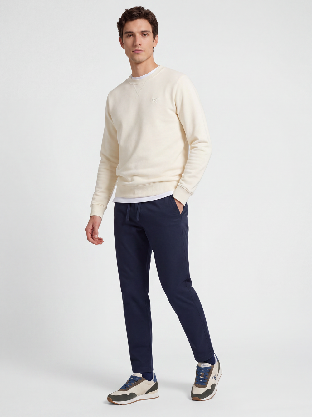 Cream embossed racket sweatshirt