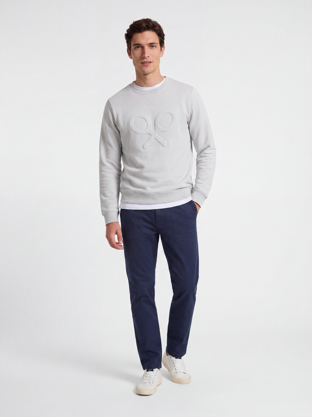 Sudadera clasica logo relieve gris claro