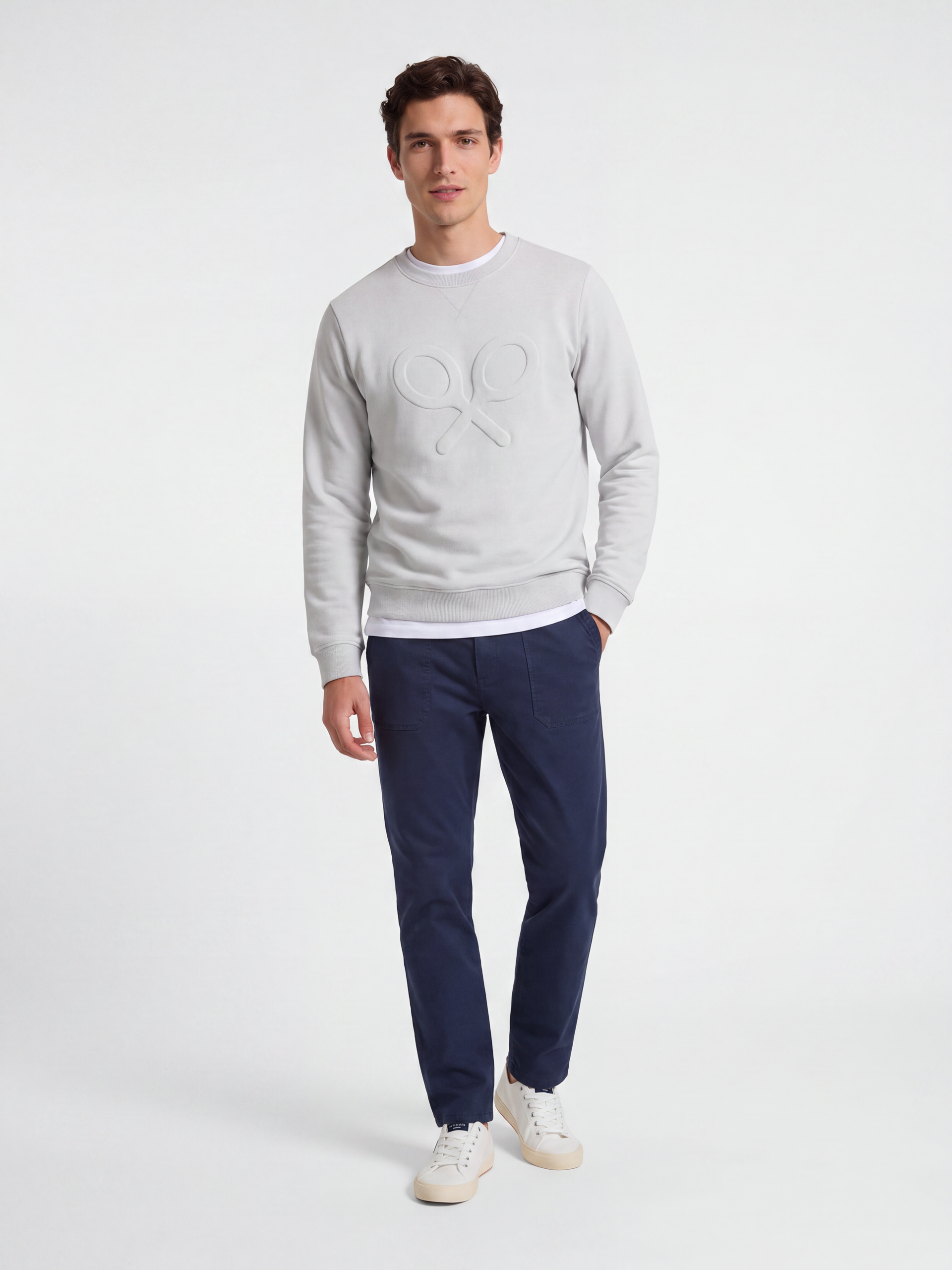 Sudadera clasica logo relieve gris claro
