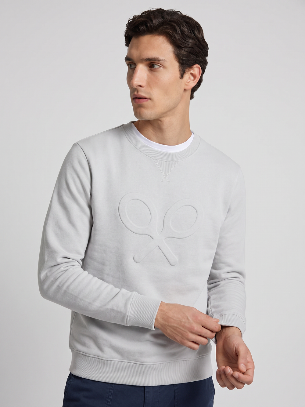 Sudadera clasica logo relieve gris claro