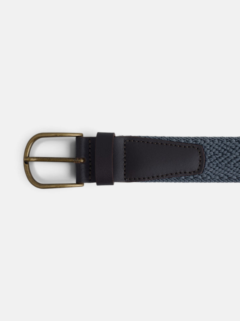 Ceinture en cuir tressé motif chevrons indigo