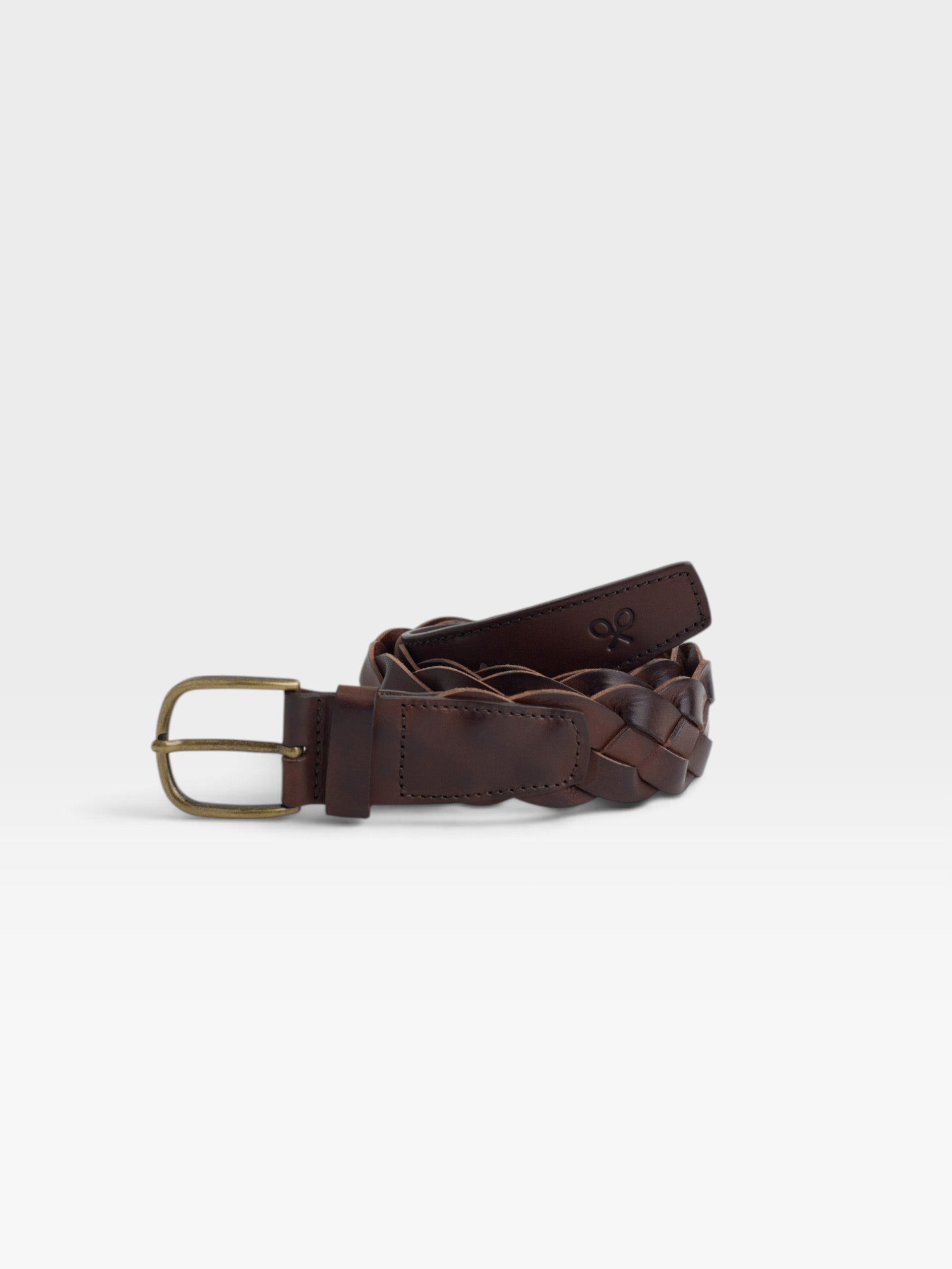 Cinturon piel trenzado marron