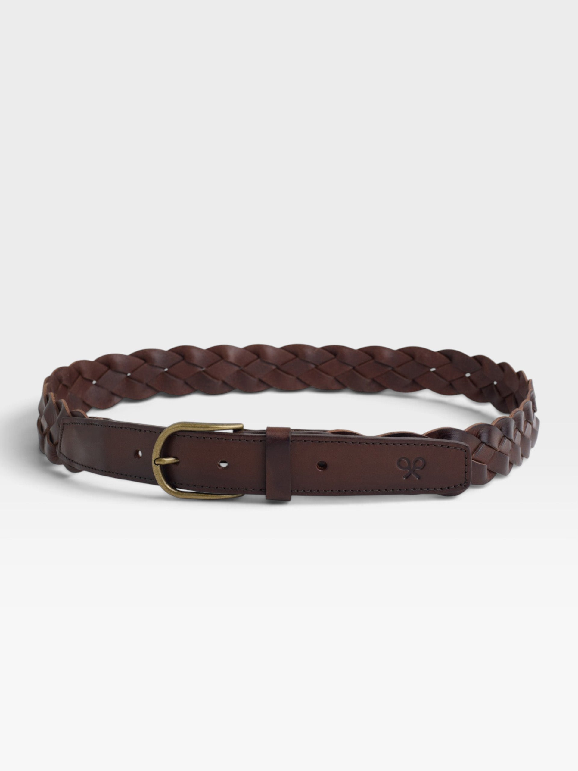 Cinturon piel trenzado marron