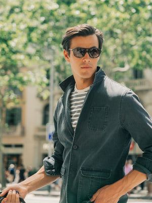 Navy blue herringbone cruise semi-blazer