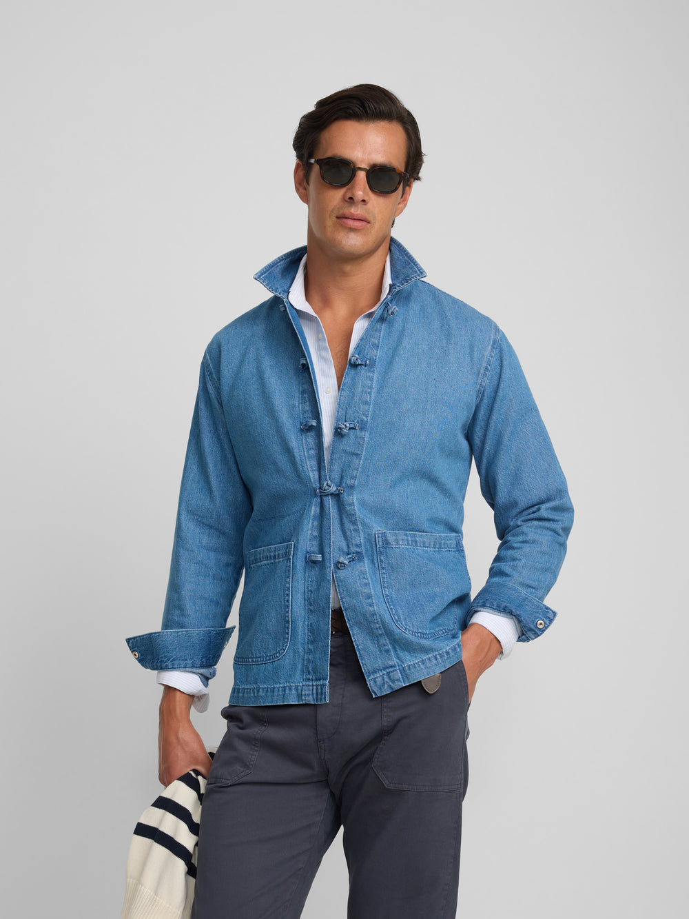 Denim cruise overshirt with adjustable blue