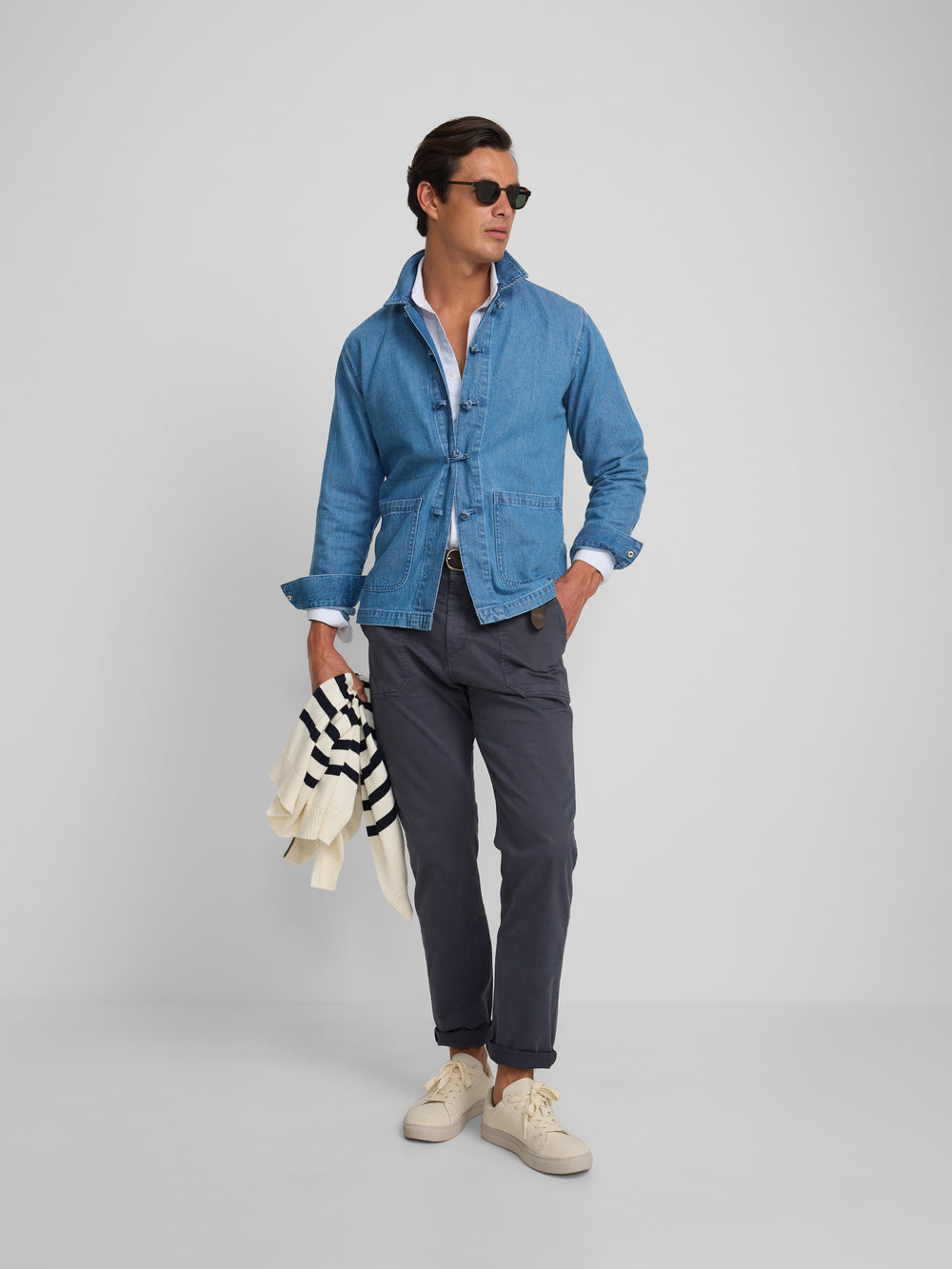 Denim cruise overshirt with adjustable blue