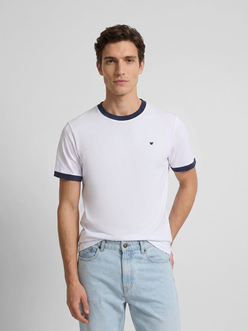 T-shirt de malha canelada com contraste em felpo branca