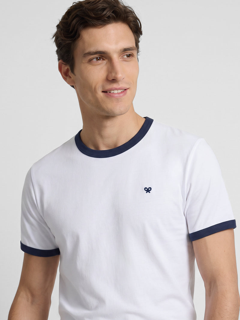 T-shirt de malha canelada com contraste em felpo branca