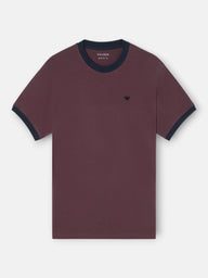 Burgundy terry contrast ribbed t-shirt
