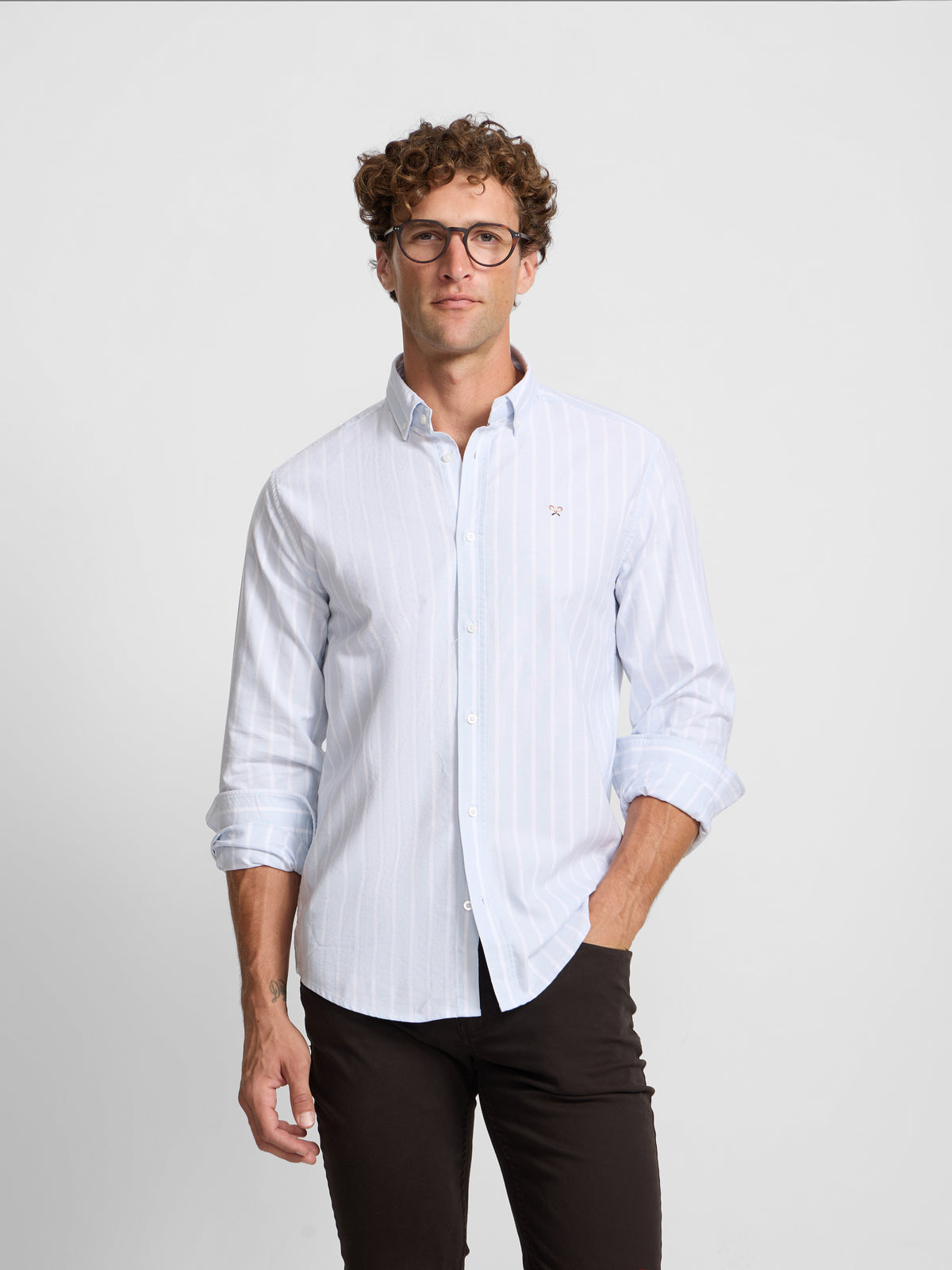 Camisa sport oxford raya ancha celeste