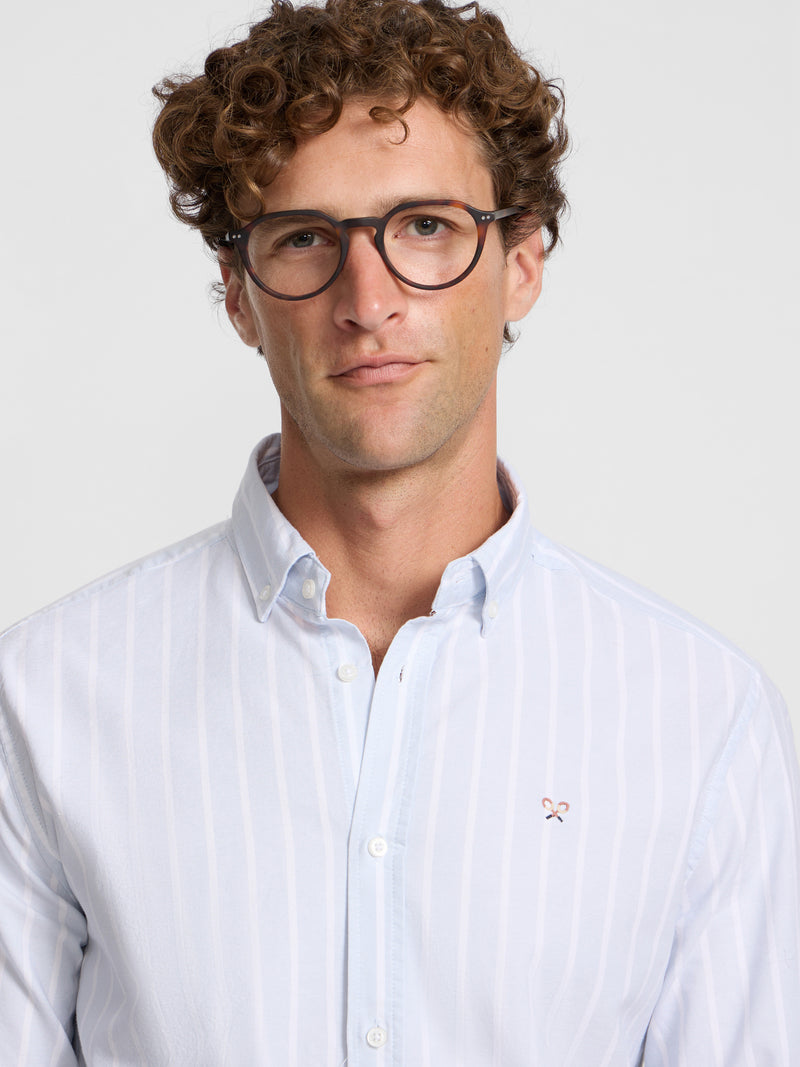 Light blue wide stripe oxford sport shirt