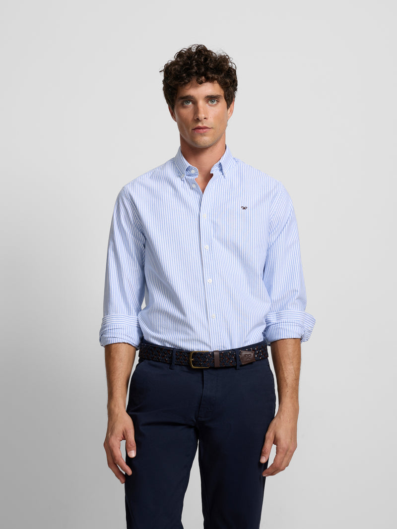 Blue medium-stripe oxford sport shirt