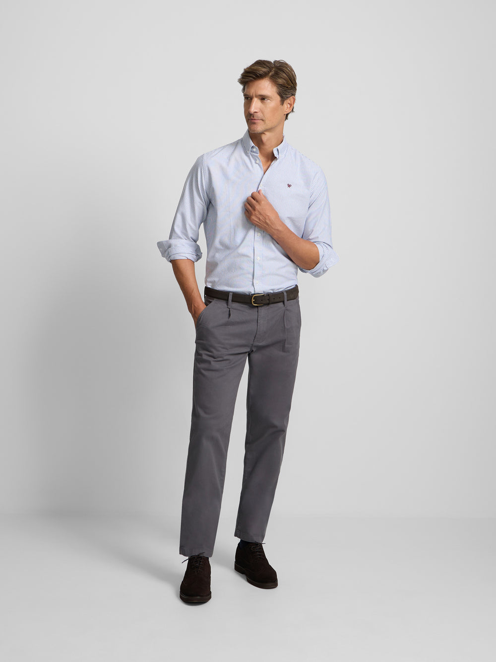 Chemise sport oxford à rayures bleu marine