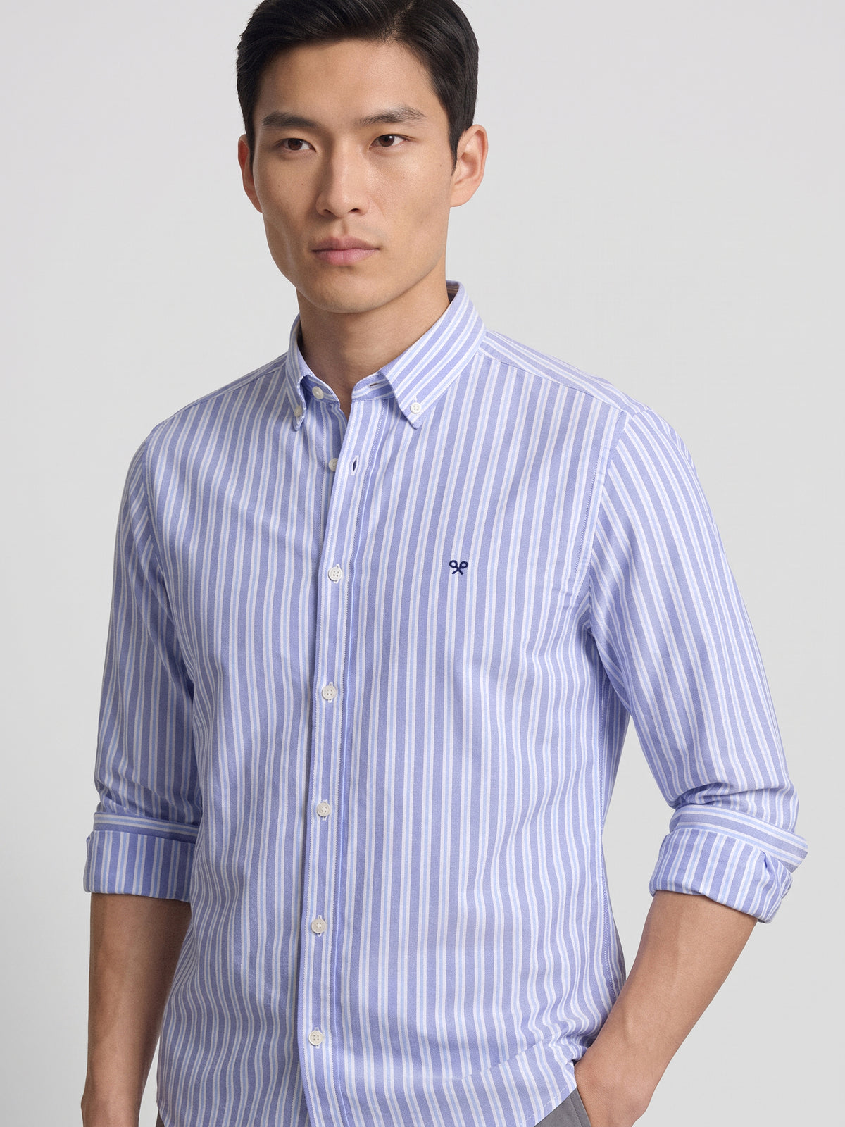 Camisa sport oxford raya bicolor navy celeste