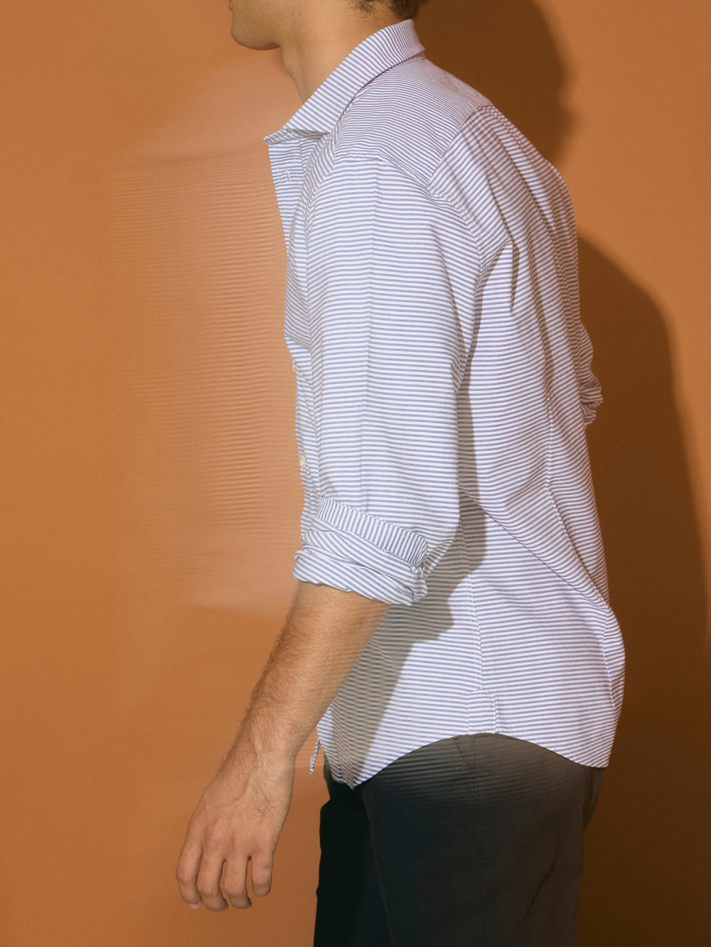 Navy horizontal striped oxford sport shirt