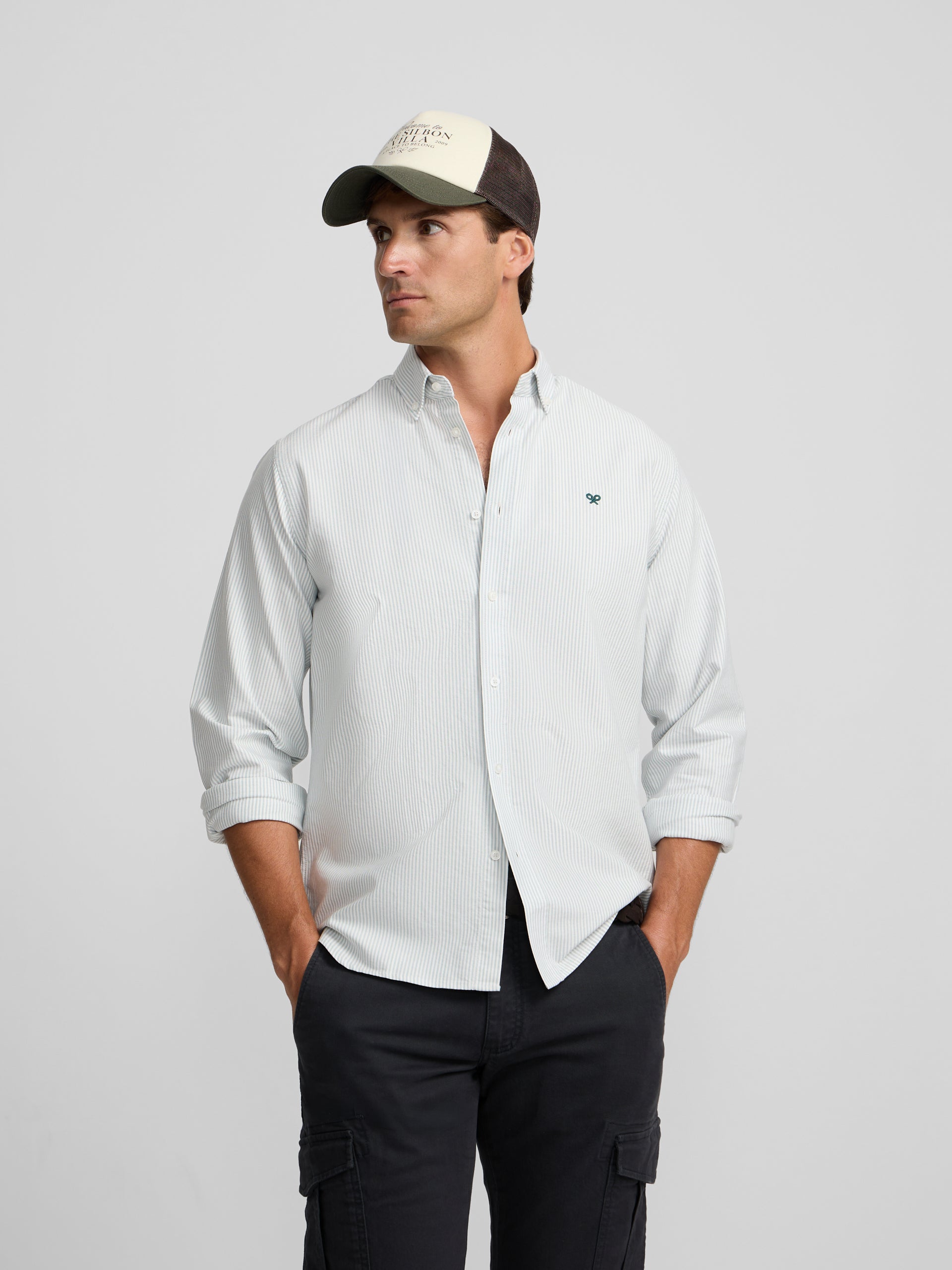 Camisa sport oxford rayas verde