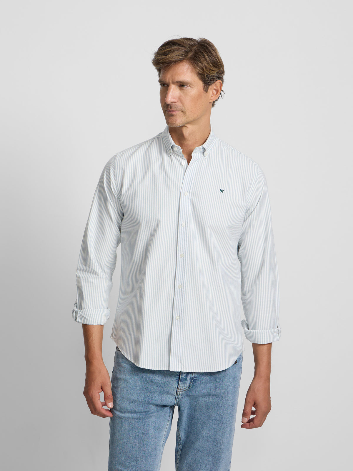 Chemise sport oxford à rayures vert moyen