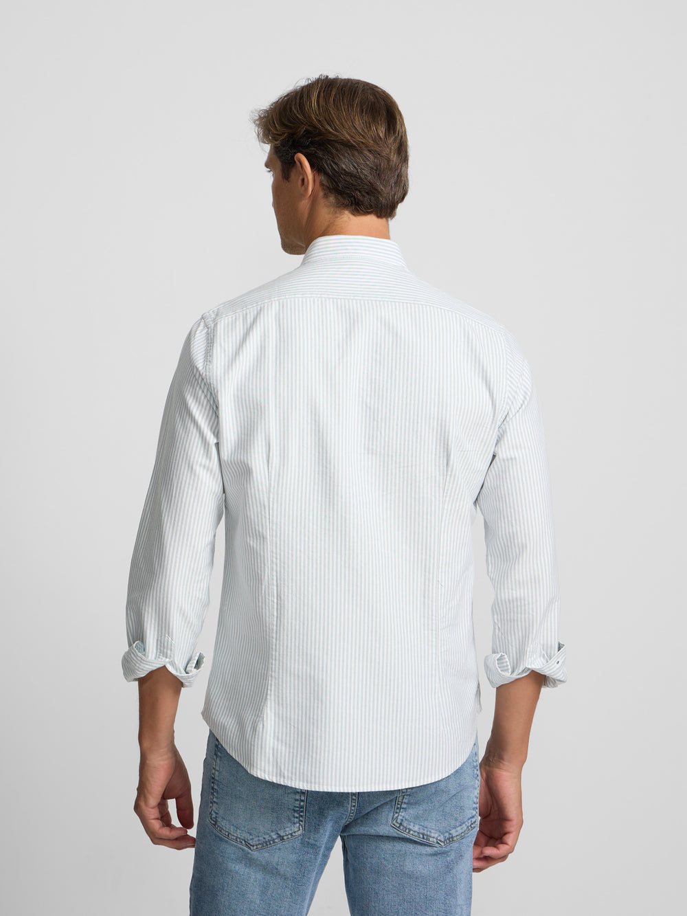 Green medium-stripe oxford sport shirt