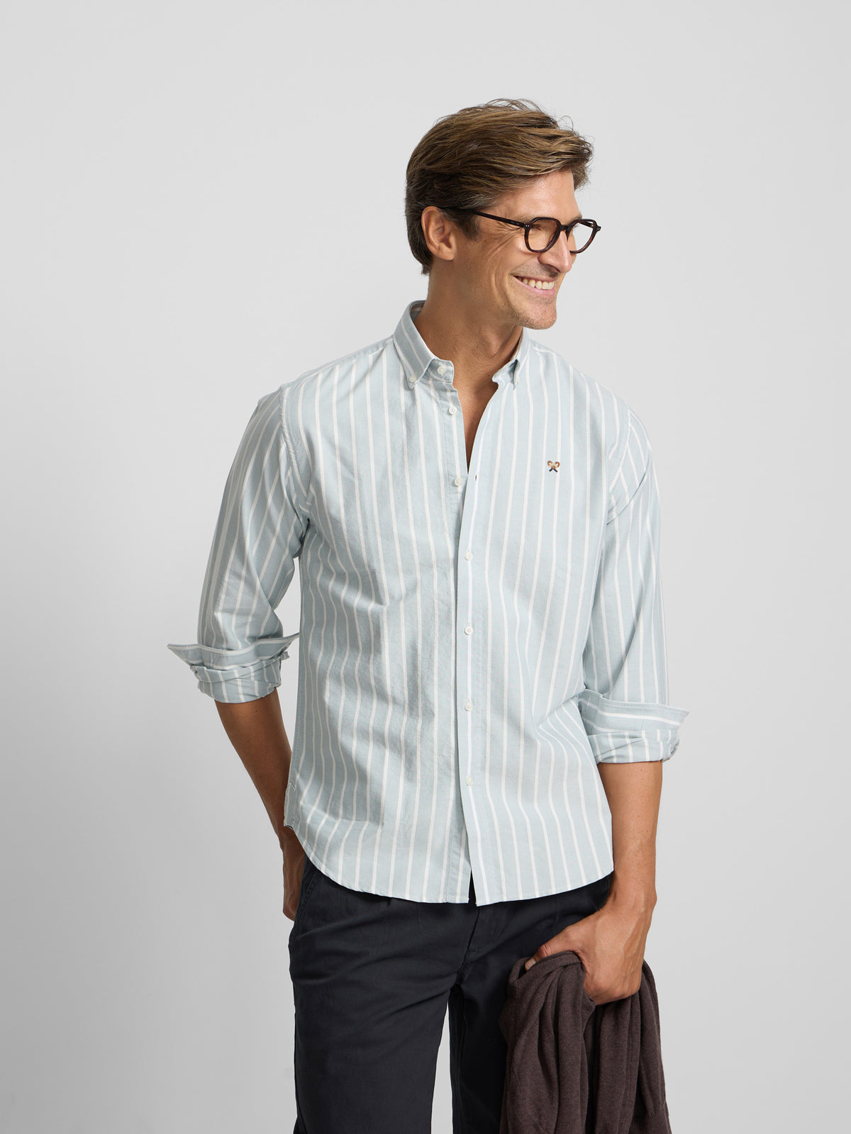 Chemise sport oxford à rayures larges vertes