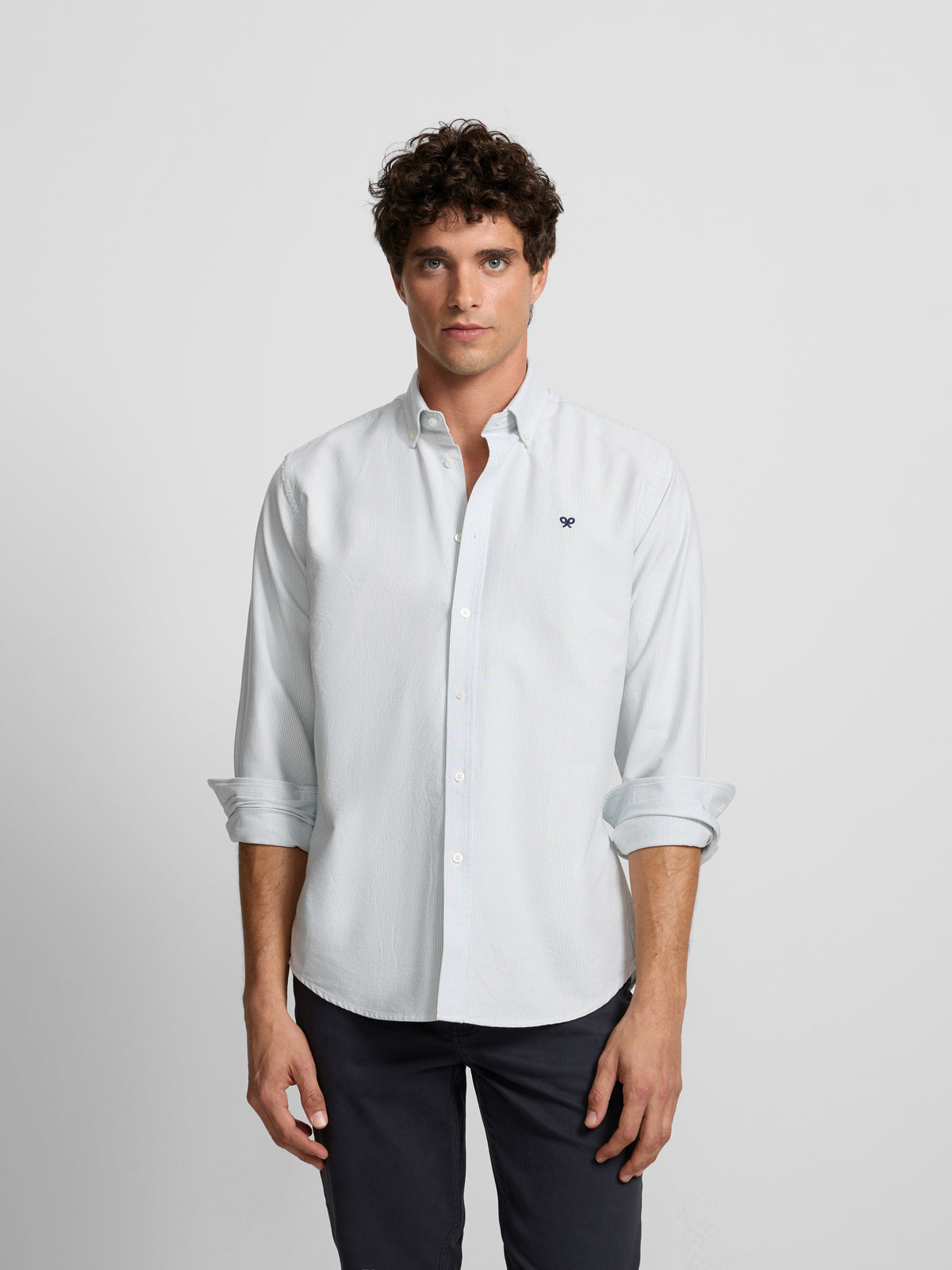 Chemise sport oxford à fines rayures vertes