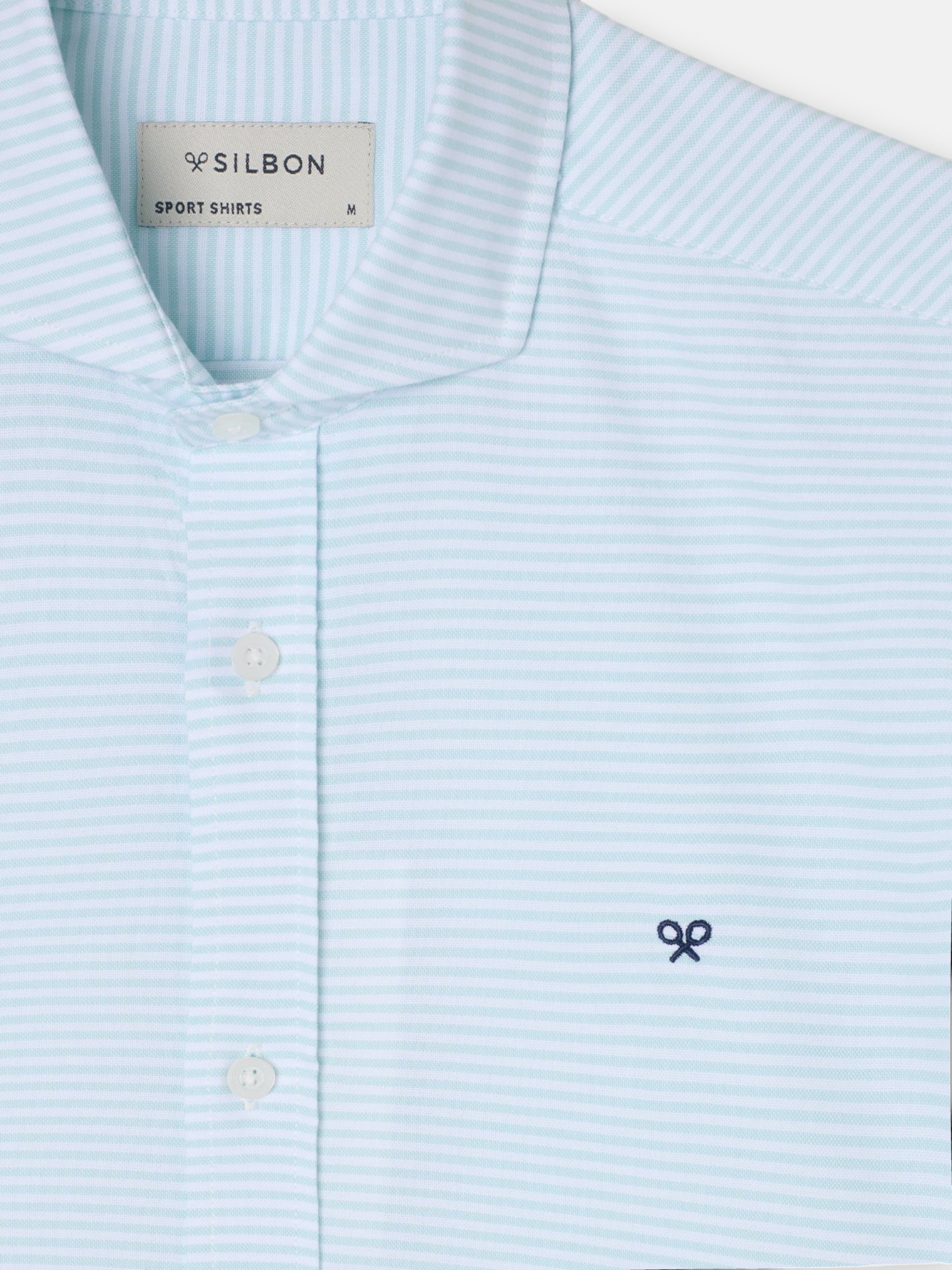 Green horizontal striped oxford sport shirt