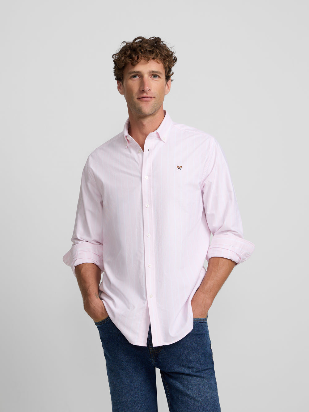 Camisa sport oxford raya ancha rosa