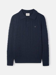 Pull col polo torsadé bleu marine