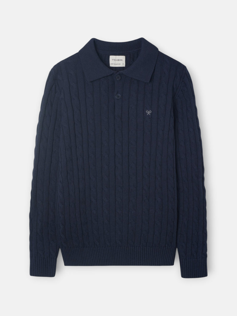 Pull col polo torsadé bleu marine
