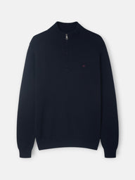 Navy blue half-zip sweater