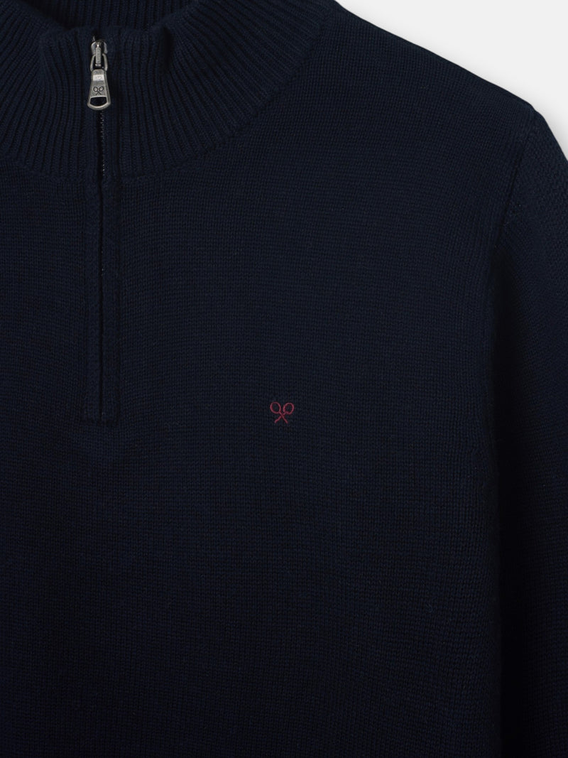 Navy blue half-zip sweater