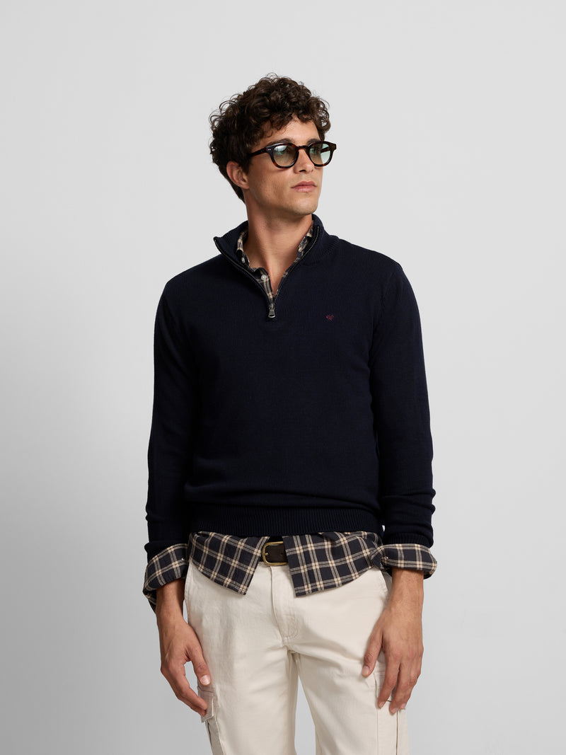 Pull à demi-fermeture éclair bleu marine