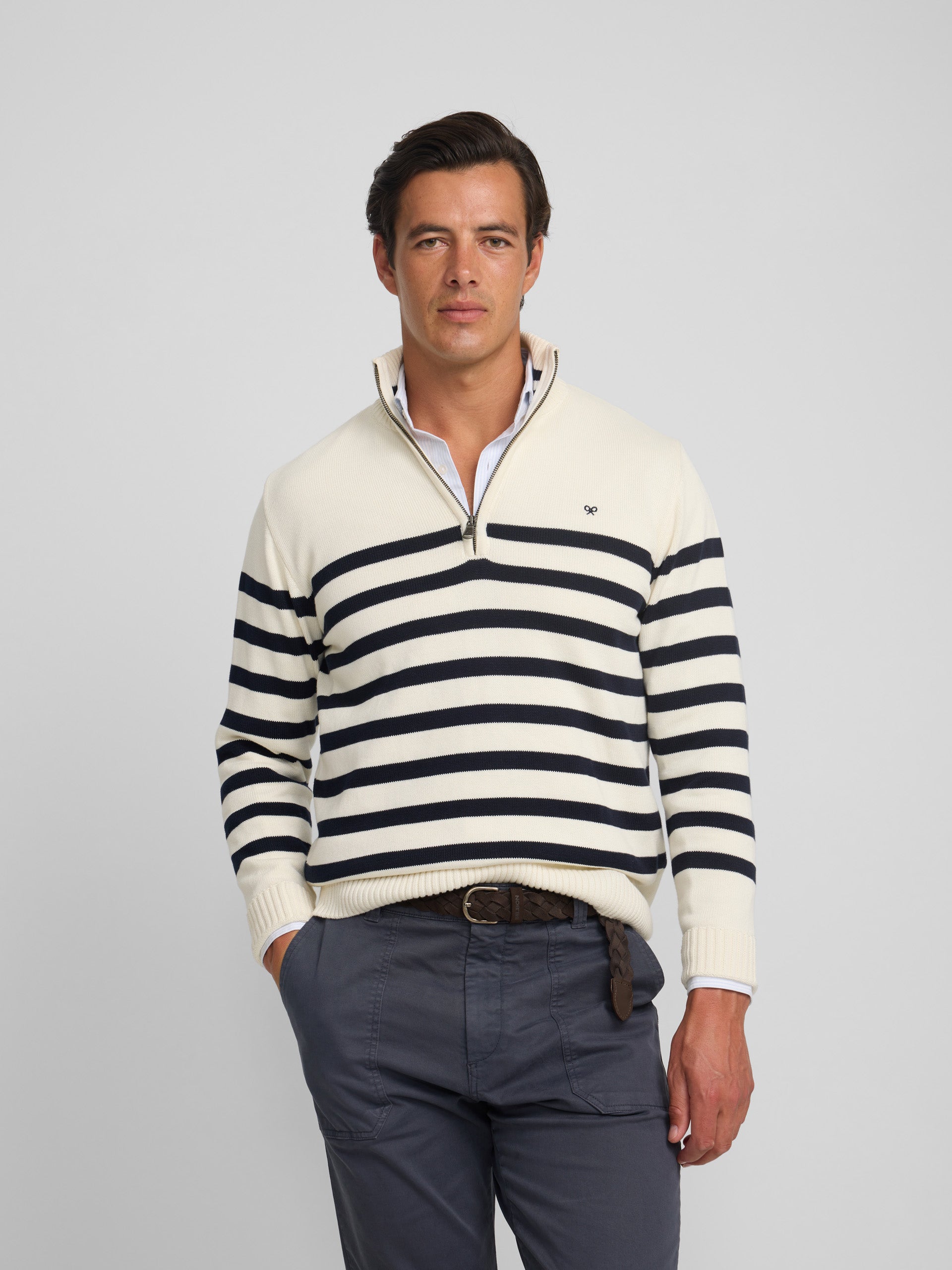 Cruise half-zip sweater with blue stripes