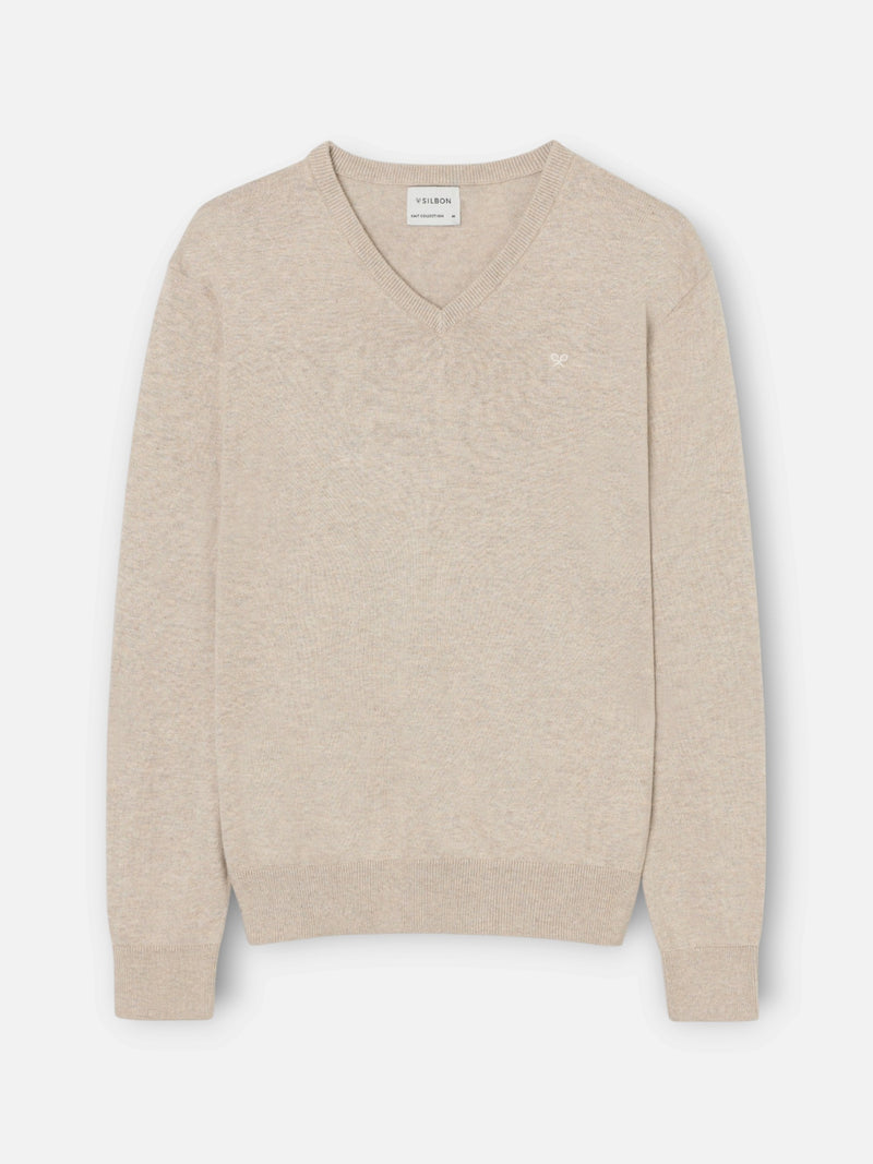 Jersey cuello pico retro beige